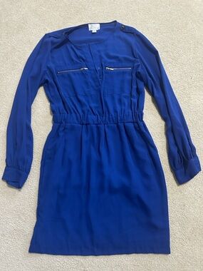 Riley. Royal Blue Long Sleeve Waist-Elastic Dress with Pockets. Size 12